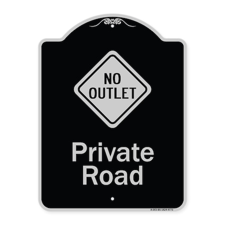 Signmission Designer Series-Private Road With No Outlet Symbol Black & Silver, 24" x 18", BS-1824-9773 A-DES-BS-1824-9773